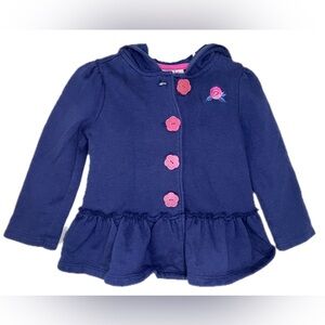 EUC Kids Headquarters 3T Navy & pink hooded button-up peplum sweatshirt flower